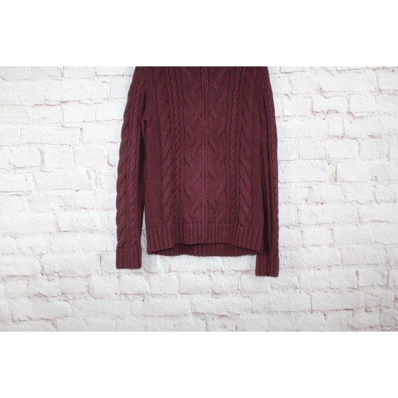 LL Bean Red Cotton Double L Cable Zip Cardigan Sweater Size S - Picture 2 of 10